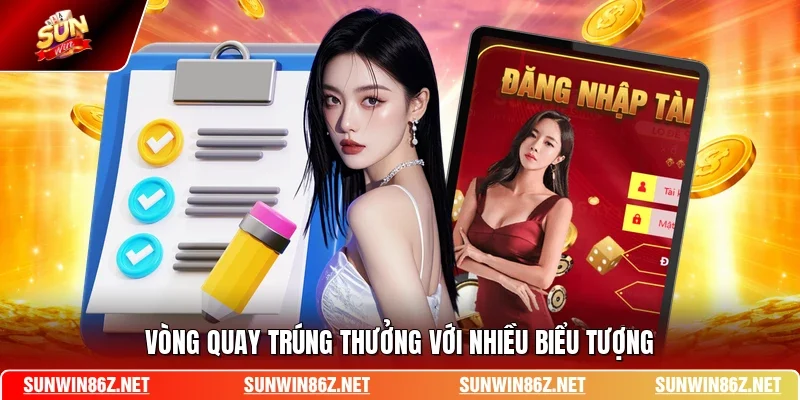 Vòng quay trúng thưởng với nhiều biểu tượng